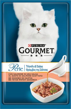 Purina gourmet perle φιλετάκια "θρίαμβος της σάλτσας" σολομός 85 gr